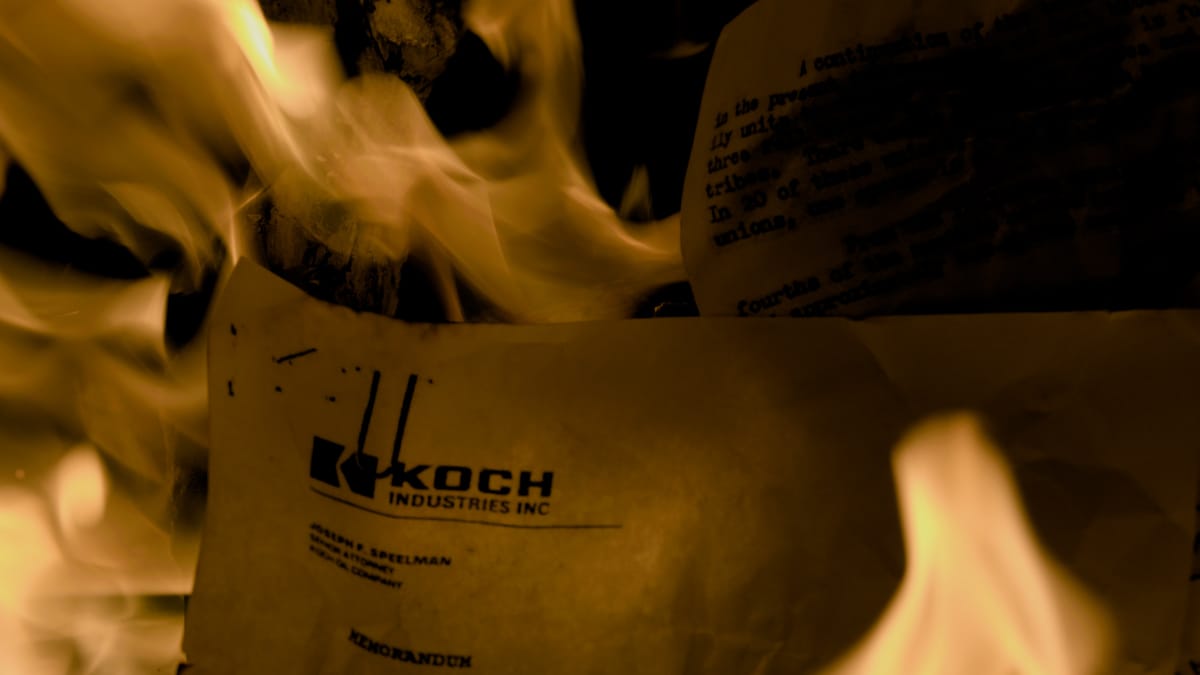 A Koch Industries memorandum burning.