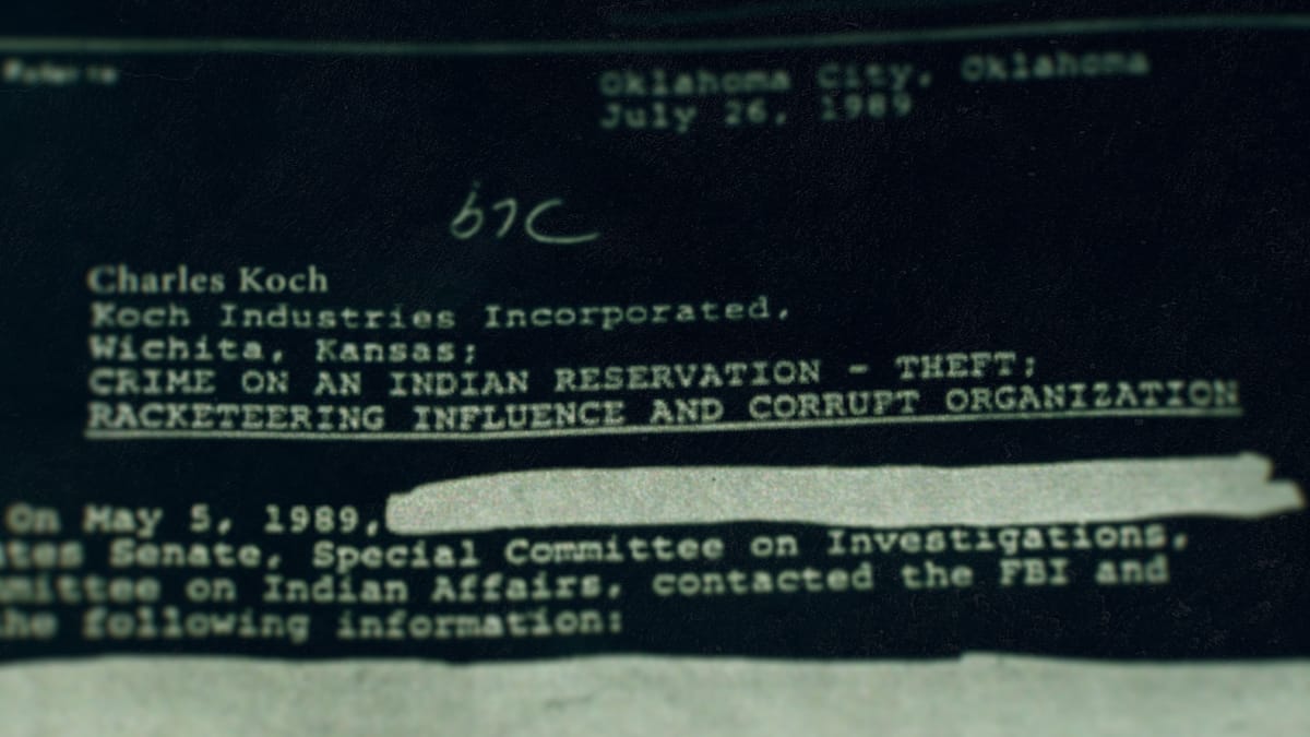 An FBI file naming Charles Koch — theft and racketeering on the Osage Reservation.
